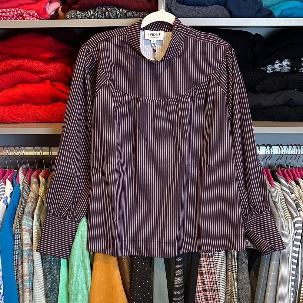 Evidnt navy/pink striped long sleeve one shoulder button closure top size S NWT